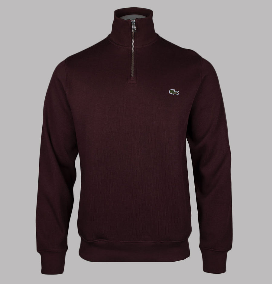 Lacoste Zip Up High Neck Interlock Sweatshirt Burgundy