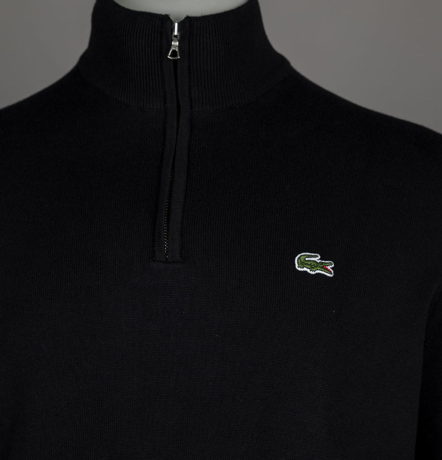Lacoste Zipped High Neck Cotton Sweater Black