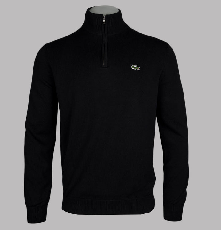 Lacoste Zipped High Neck Cotton Sweater Black