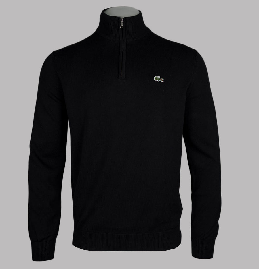 Lacoste Zipped High Neck Cotton Sweater Black