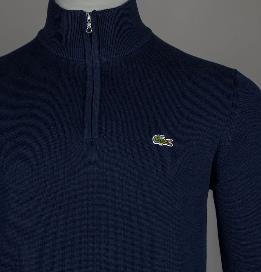 Lacoste Zipped High Neck Cotton Sweater Navy