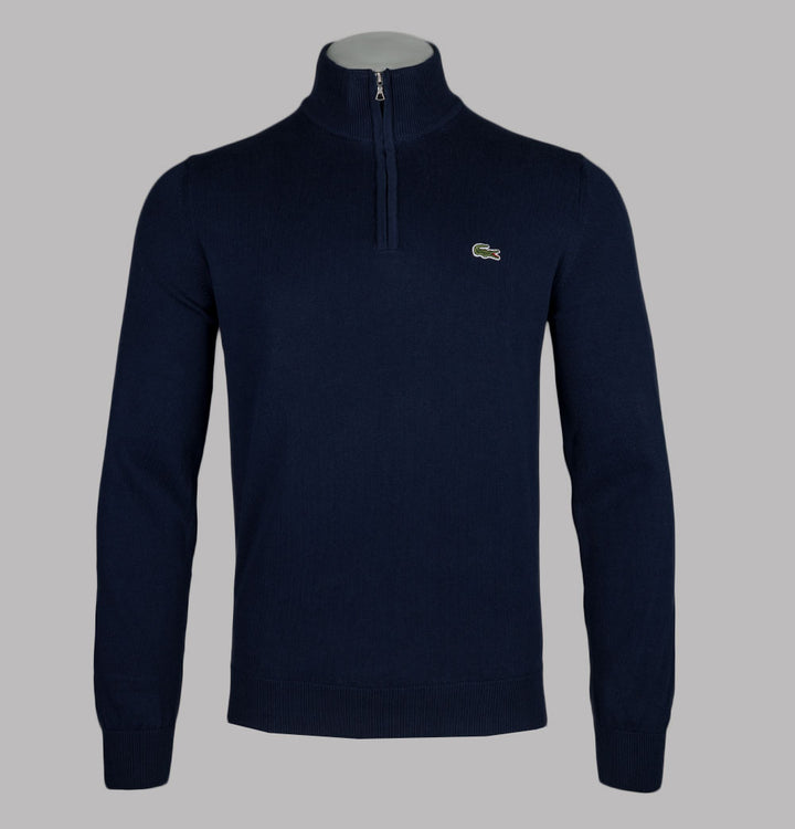 Lacoste Zipped High Neck Cotton Sweater Navy