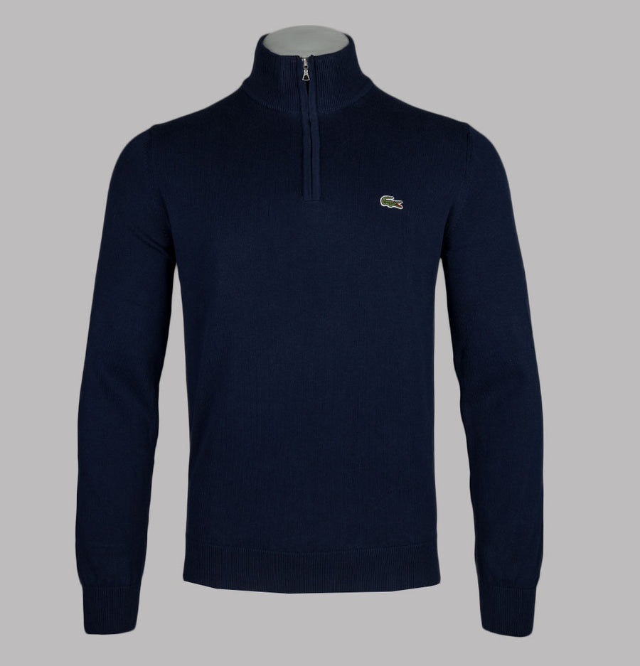 Lacoste Zipped High Neck Cotton Sweater Navy