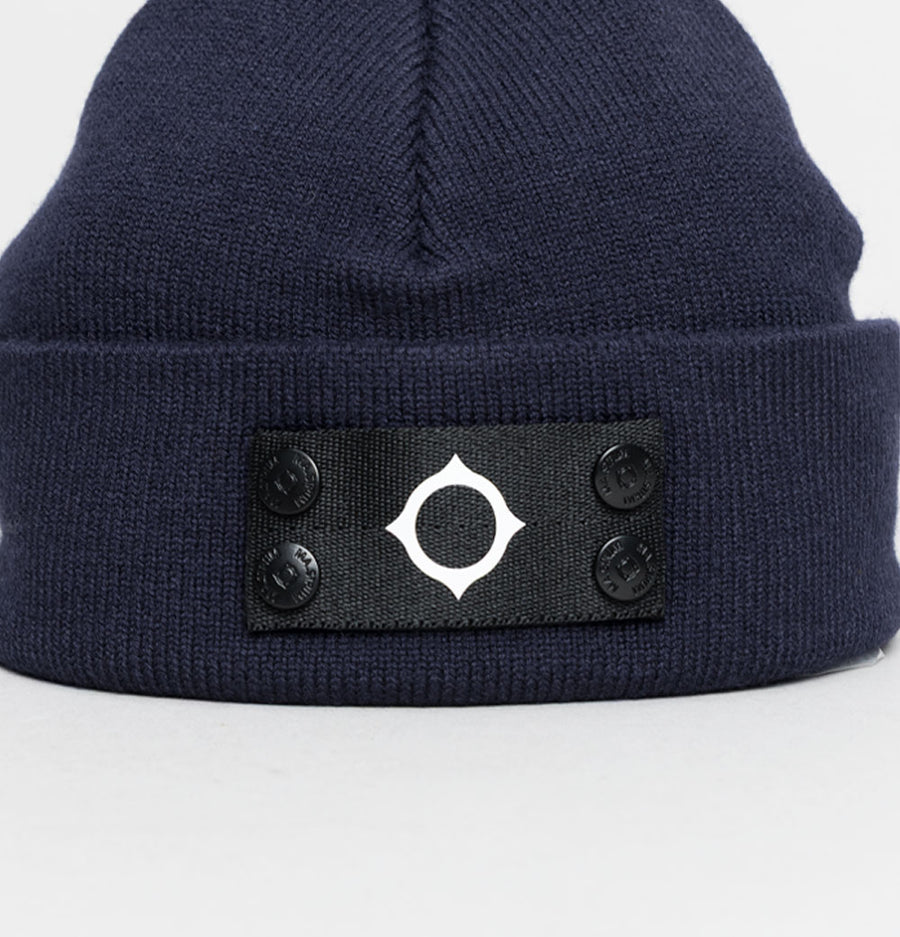 Ma.Strum Knitted Badge Beanie Ink Navy