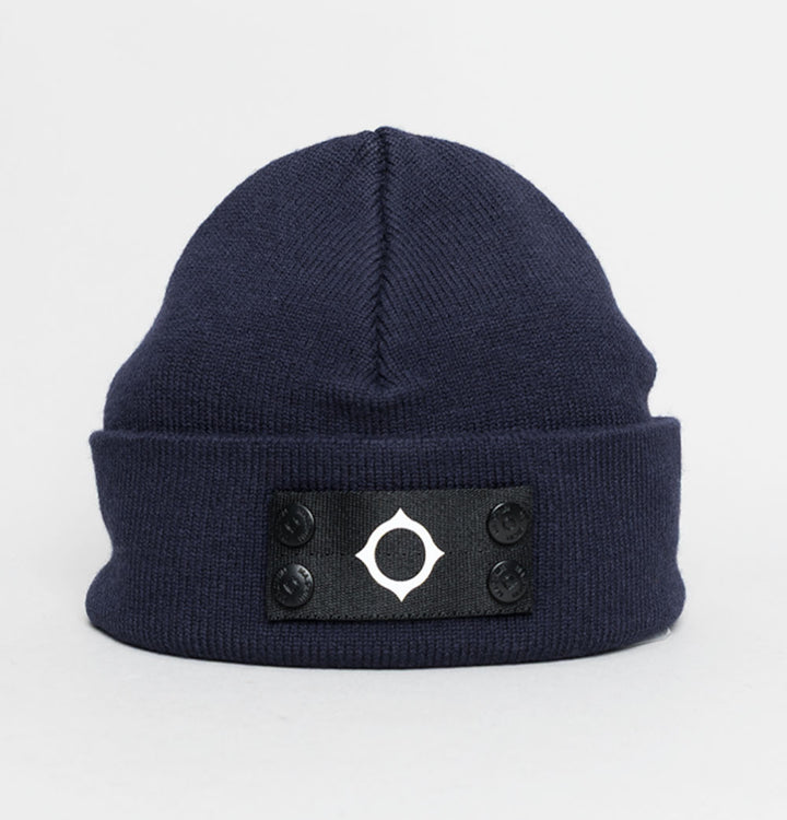 Ma.Strum Knitted Badge Beanie Ink Navy