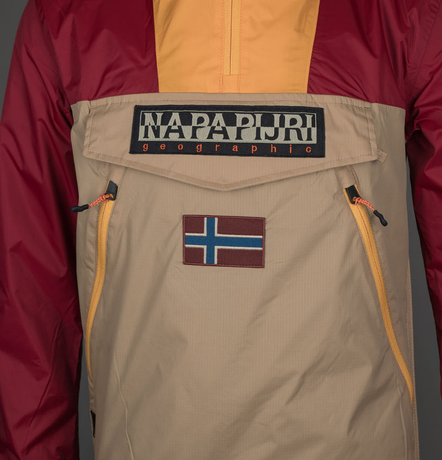 Napapijri Rainforest Ripstop Anorak Jacket Beige/Red/Orange