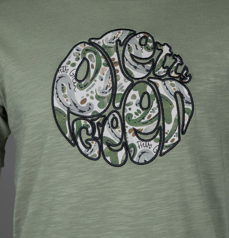 Pretty Green Aquarelle Paisley Applique Logo T-Shirt Green