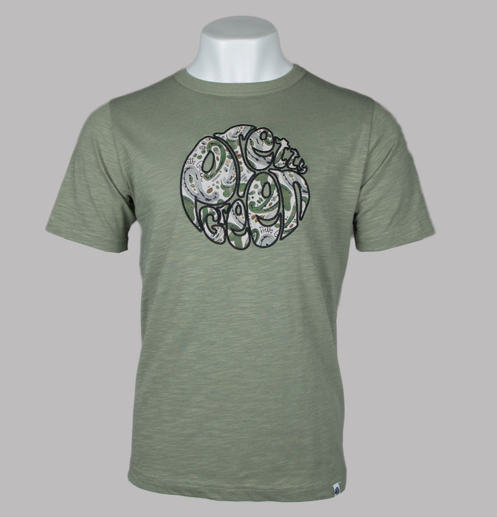 Pretty Green Aquarelle Paisley Applique Logo T-Shirt Green