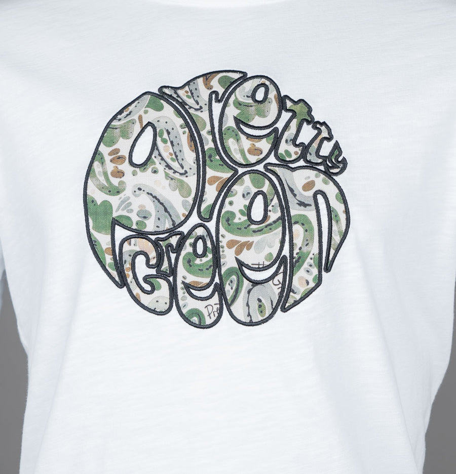 Pretty Green Aquarelle Paisley Applique Logo T-Shirt White