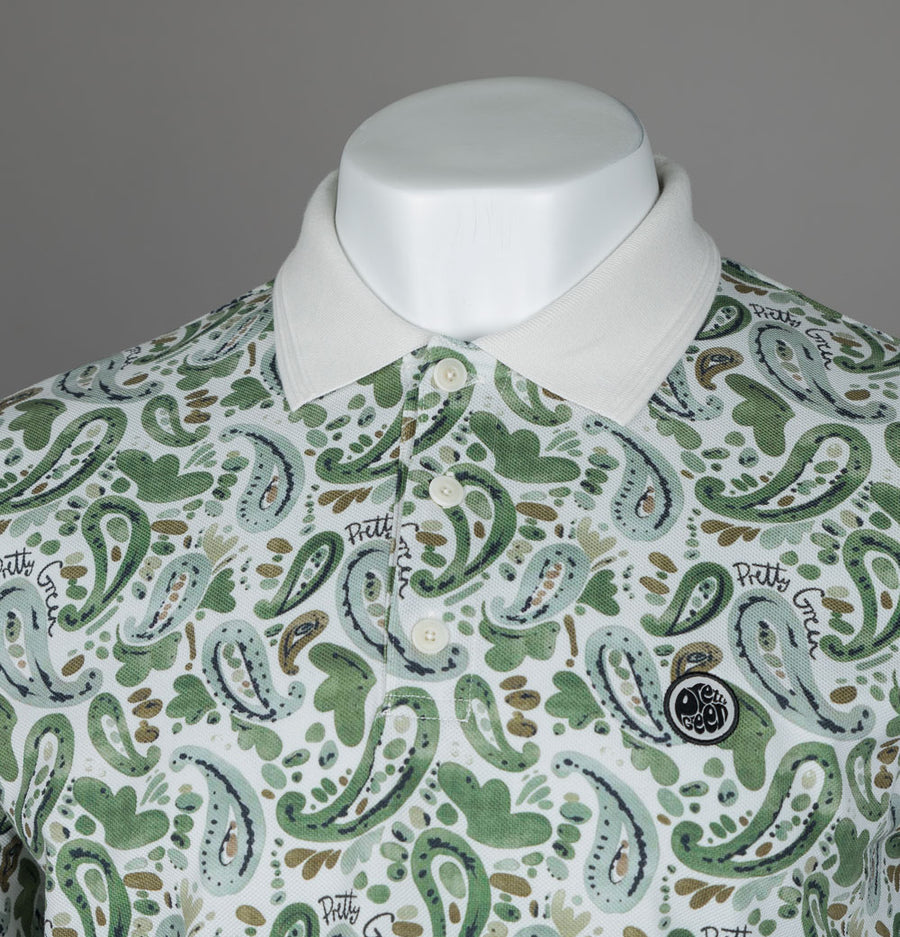 Pretty Green Aquarelle Paisley Polo Shirt Stone