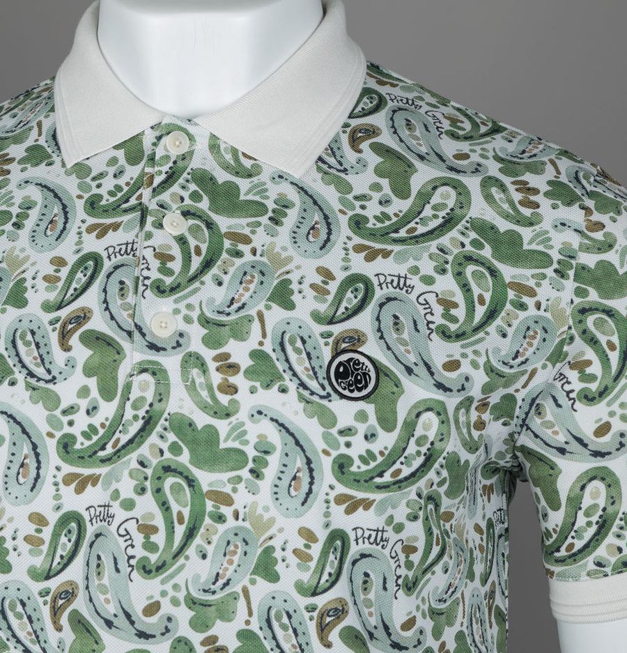 Pretty Green Aquarelle Paisley Polo Shirt Stone