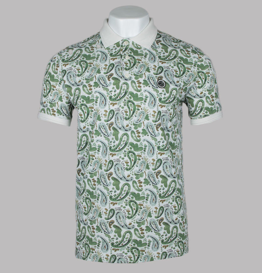 Pretty Green Aquarelle Paisley Polo Shirt Stone