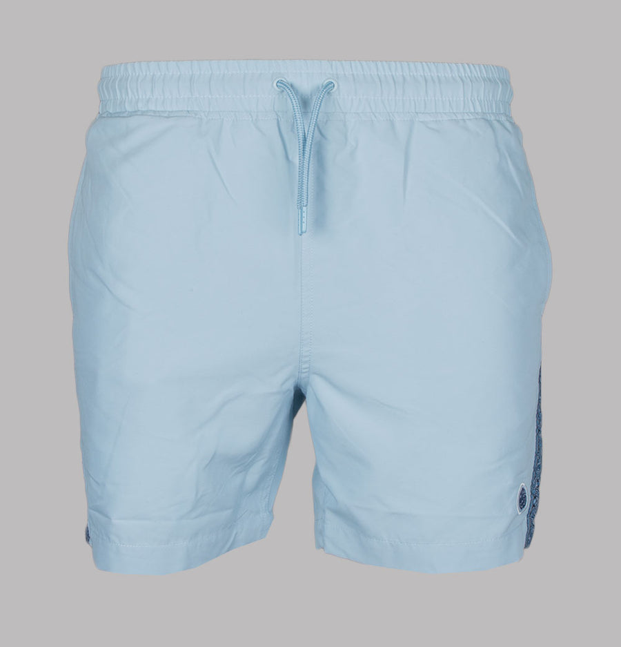 Pretty Green Eclipse Paisley Tape Swim Shorts Light Blue