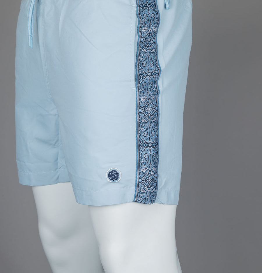 Pretty Green Eclipse Paisley Tape Swim Shorts Light Blue