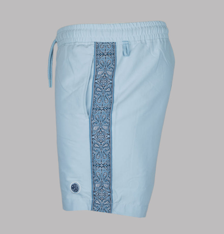Pretty Green Eclipse Paisley Tape Swim Shorts Light Blue