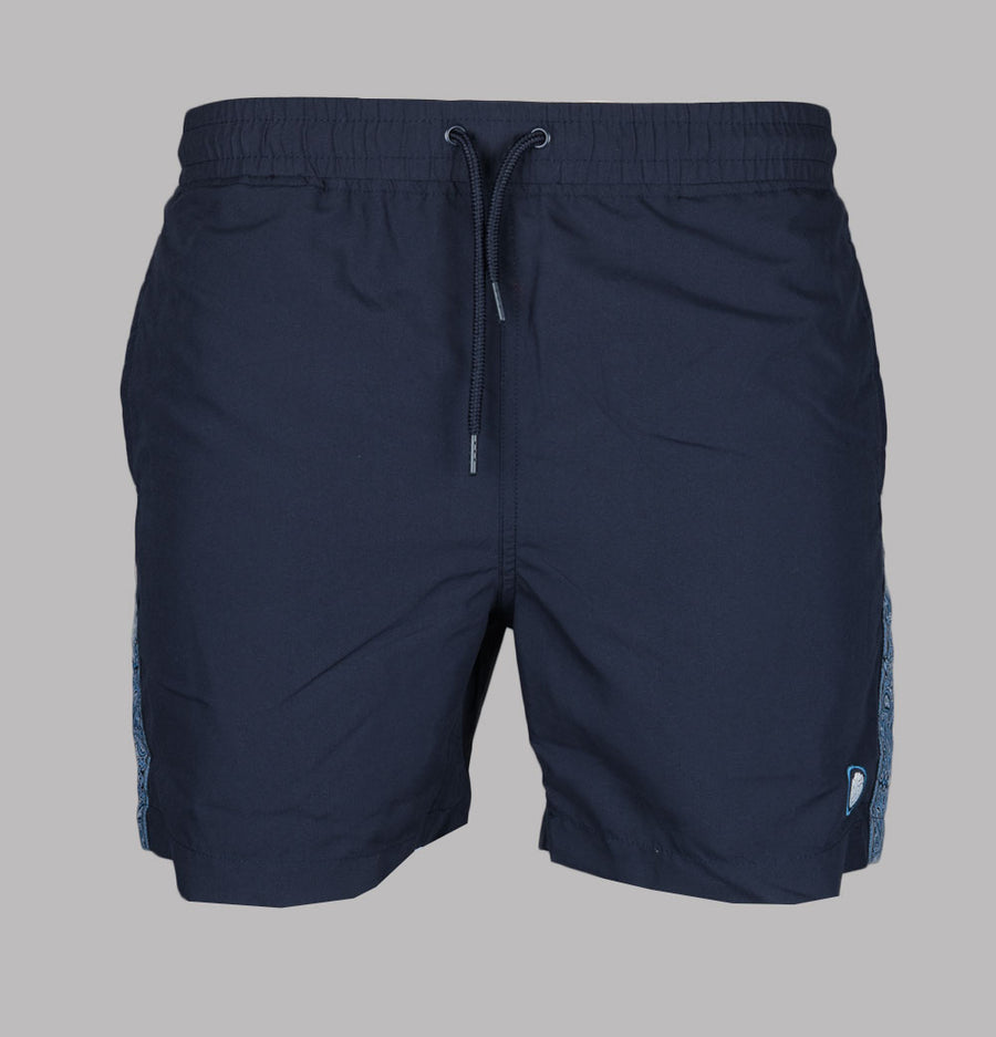 Pretty Green Eclipse Paisley Tape Swim Shorts Navy