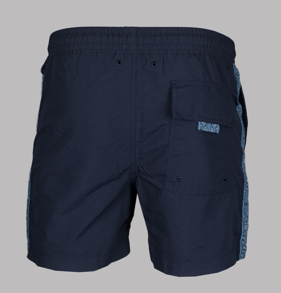 Pretty Green Eclipse Paisley Tape Swim Shorts Navy