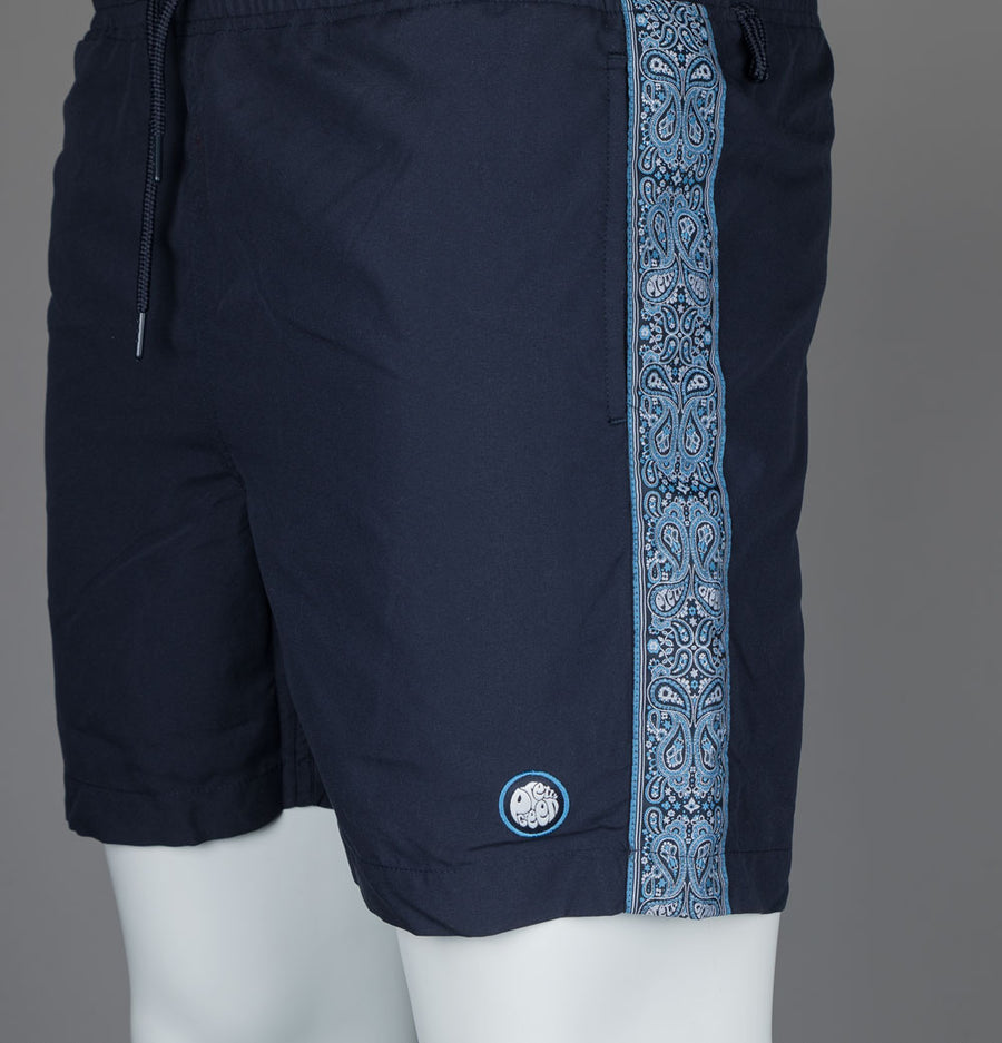 Pretty Green Eclipse Paisley Tape Swim Shorts Navy