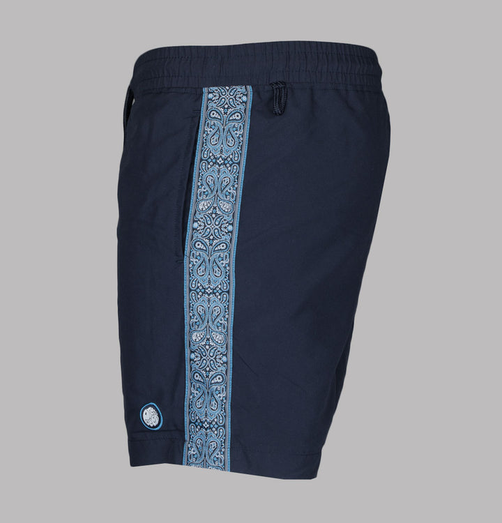 Pretty Green Eclipse Paisley Tape Swim Shorts Navy