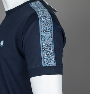 Pretty Green Eclipse Paisley Tape T-Shirt Navy