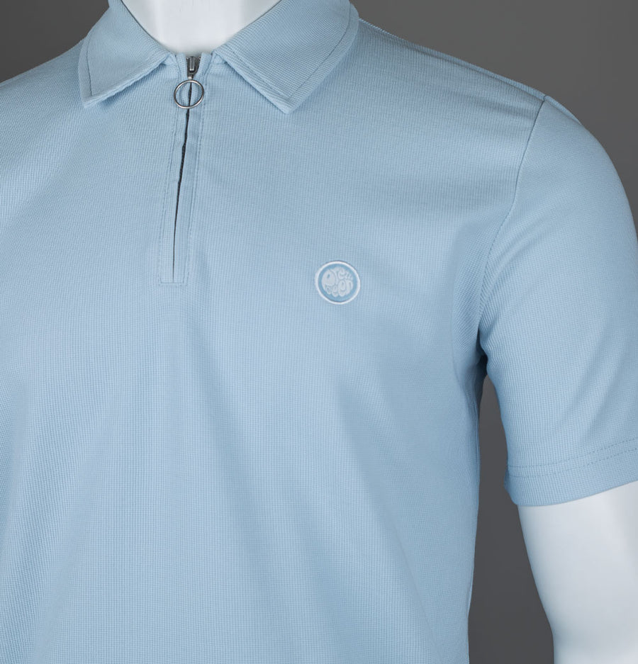 Pretty Green Islington SS Zip Polo Shirt Light Blue