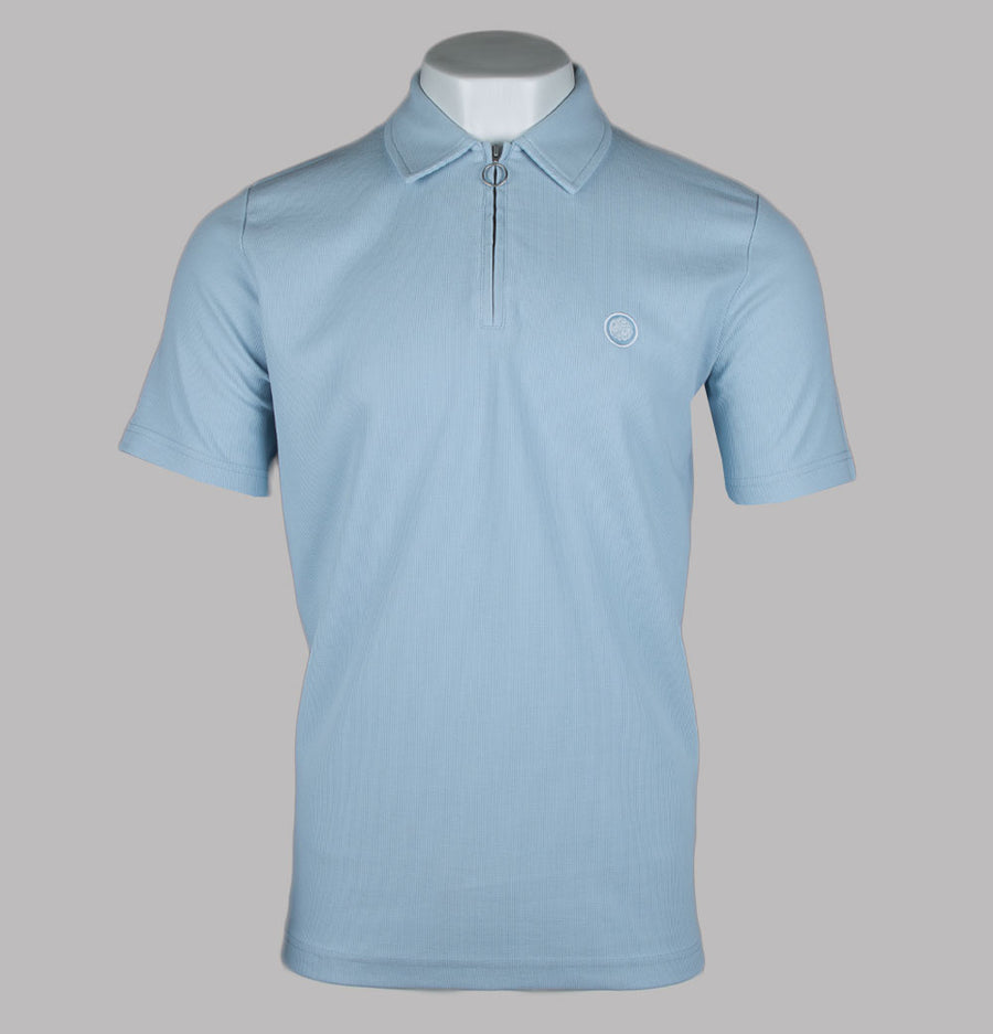 Pretty Green Islington SS Zip Polo Shirt Light Blue