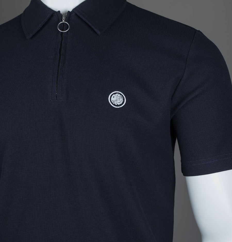 Pretty Green Islington SS Zip Polo Shirt Navy