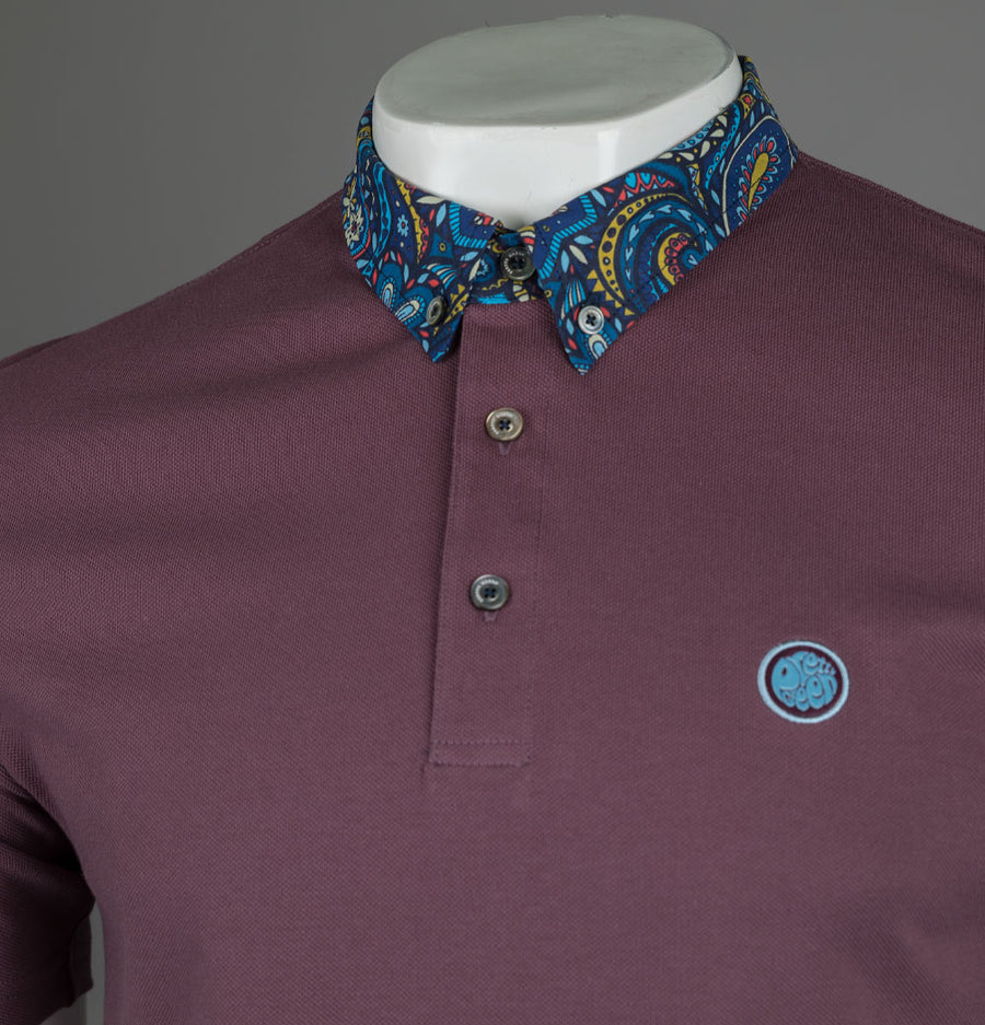 Pretty Green Marriot Paisley Collar Polo Shirt Purple