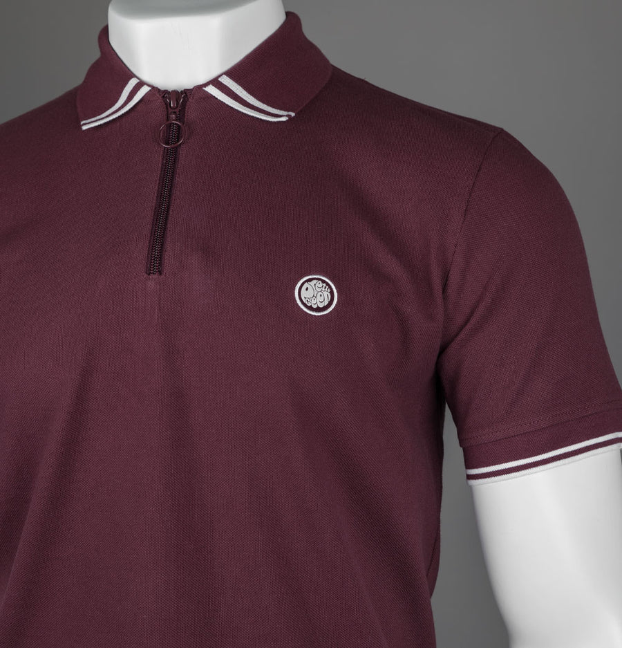 Pretty Green Mountfield Zip Polo Shirt Burgundy