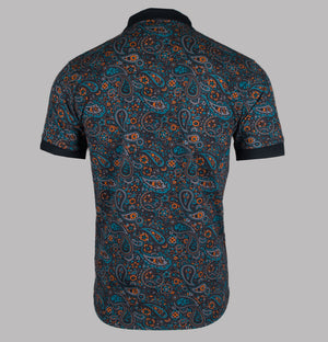 Pretty Green Wonderwall Paisley Polo Shirt Dark Grey