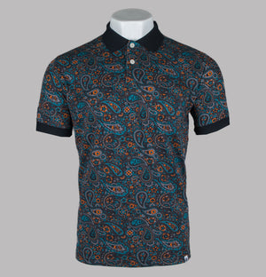 Pretty Green Wonderwall Paisley Polo Shirt Dark Grey