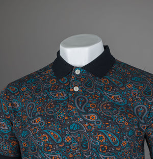 Pretty Green Wonderwall Paisley Polo Shirt Dark Grey