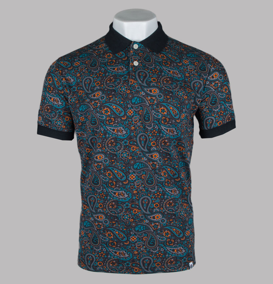 Pretty Green Wonderwall Paisley Polo Shirt Dark Grey