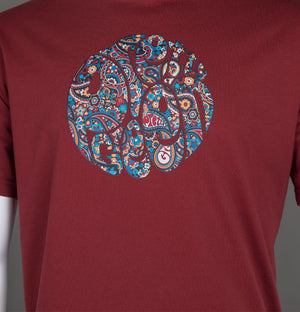 Pretty Green Wonderwall Paisley Print Logo T-Shirt Red