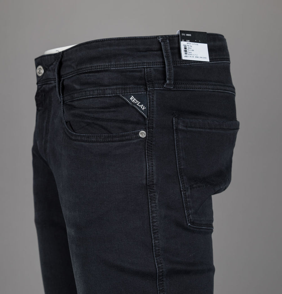 Replay Anbass Slim Fit Power Stretch Jeans Black