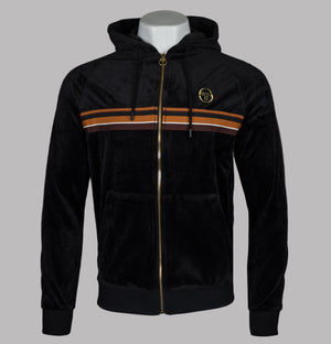 Sergio Tacchini Albi Velour Hooded Track Top Black/Gold