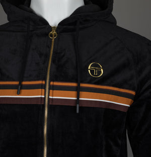 Sergio Tacchini Albi Velour Hooded Track Top Black/Gold