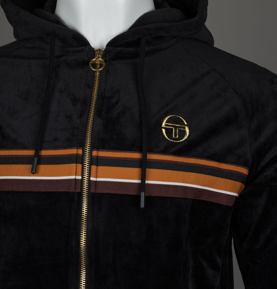 Sergio Tacchini Albi Velour Hooded Track Top Black/Gold