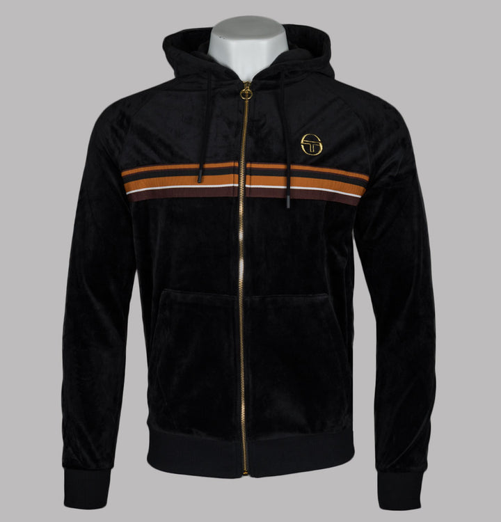 Sergio Tacchini Albi Velour Hooded Track Top Black/Gold