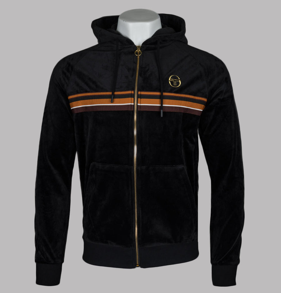 Sergio Tacchini Albi Velour Hooded Track Top Black/Gold
