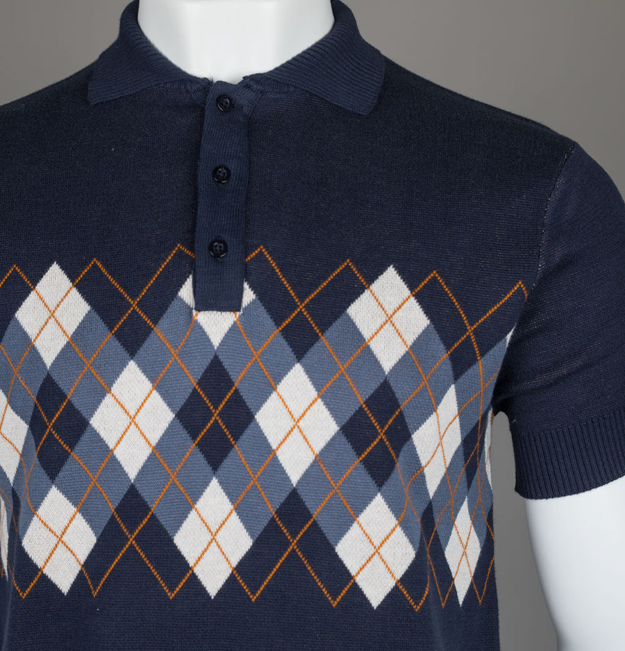 Sergio Tacchini Carezza Knitted Polo Shirt Maritime Blue/Vintage Indigo/Gardenia