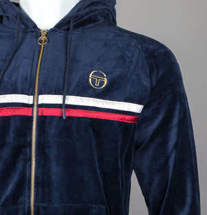 Sergio Tacchini Dallas Velour Hooded Tracksuit Top Maritime Blue