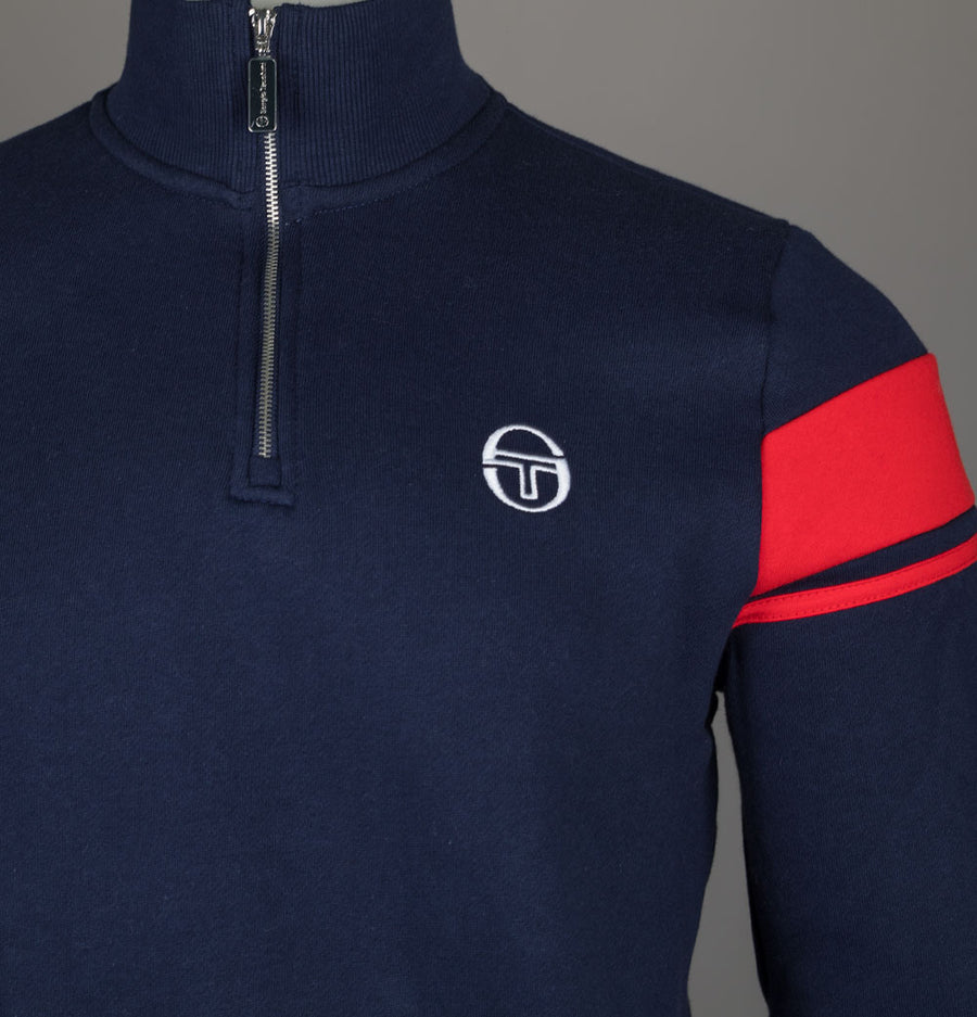 Sergio Tacchini Damarindo 1/4 Zip Sweatshirt Maritime Blue/Adrenaline Rush