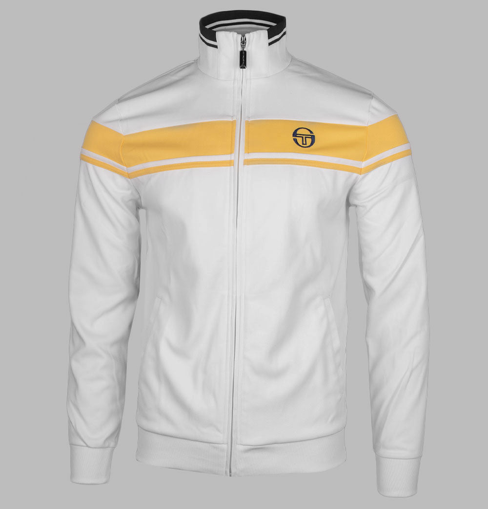 Chamarra Deportiva Sergio Tacchini Damarindo Para Hombre – Color Wax Yellow, Blanco Y Negro – Estilo Retro Con Bolsillos Y Puños Elásticos
