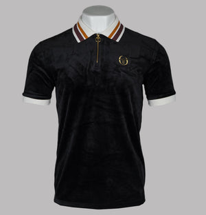 Sergio Tacchini Mahony Velour 1/4 Zip Polo Shirt Black/Gold