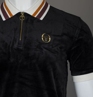 Sergio Tacchini Mahony Velour 1/4 Zip Polo Shirt Black/Gold
