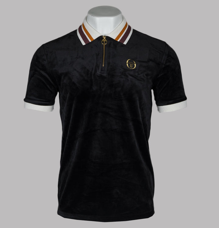 Sergio Tacchini Mahony Velour 1/4 Zip Polo Shirt Black/Gold