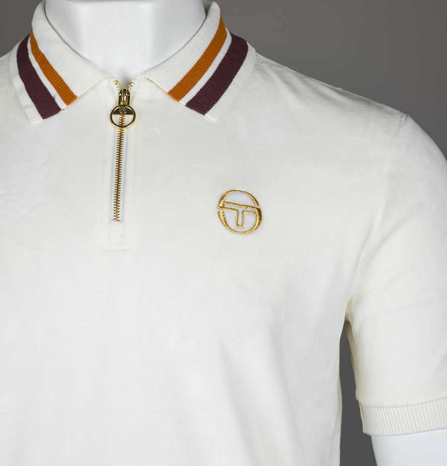 Sergio Tacchini Mahony Velour 1/4 Zip Polo Shirt Gardenia/Gold