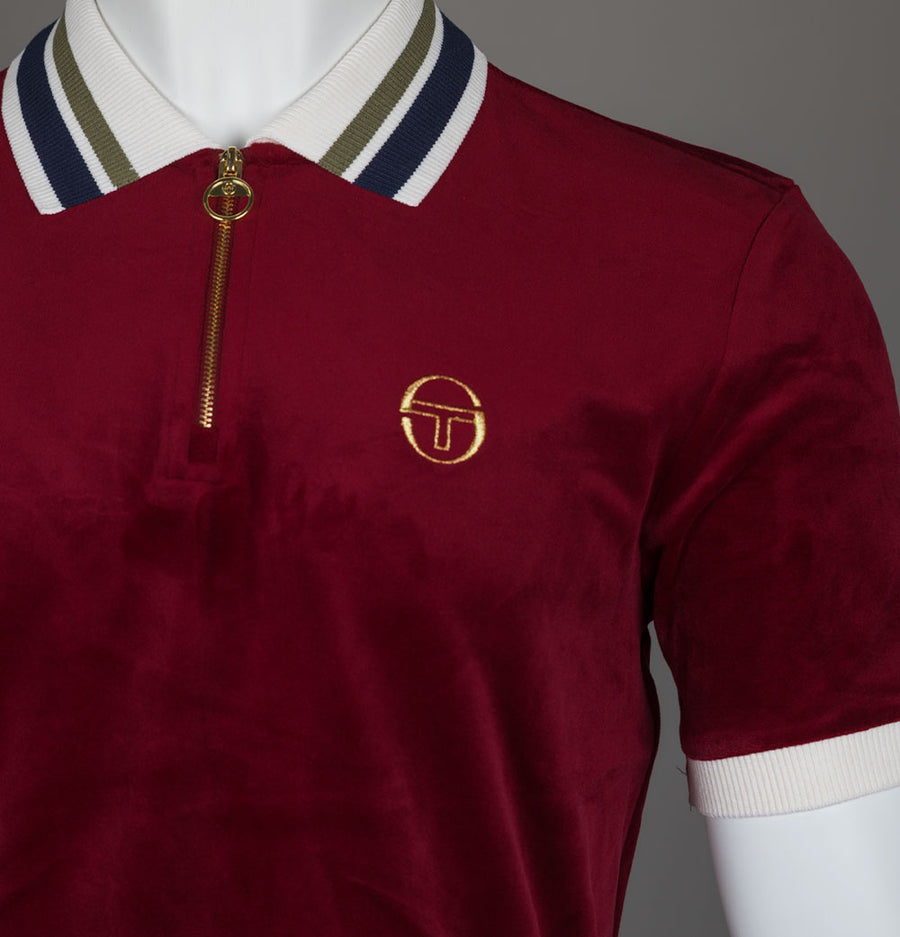 Sergio Tacchini Mahony Velour 1/4 Zip Polo Shirt Rhubarb/Gold