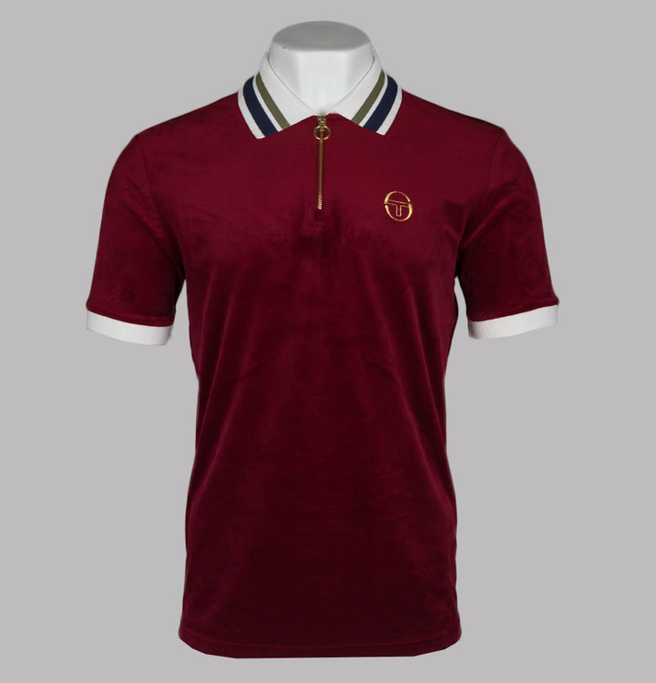 Sergio Tacchini Mahony Velour 1/4 Zip Polo Shirt Rhubarb/Gold